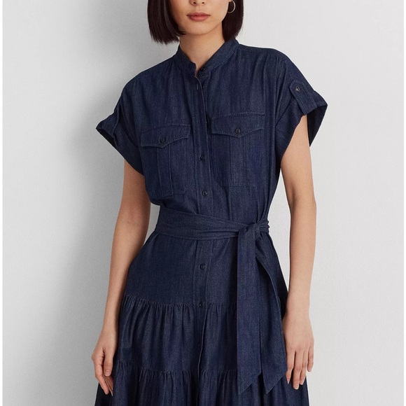 Lauren Ralph Lauren Women's Belted Denim Tiered Shirtdress 22W - Picture 3 of 13
